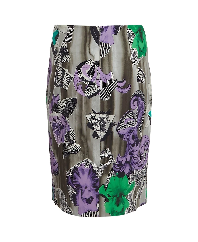 Pre-Owned Versace Women's Collection Multicolour Abstract Print Stretch Crepe Pencil Skirt