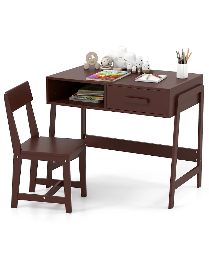 Slickblue Kids Writing Desk Chair Set with Storage Drawer and Hutch