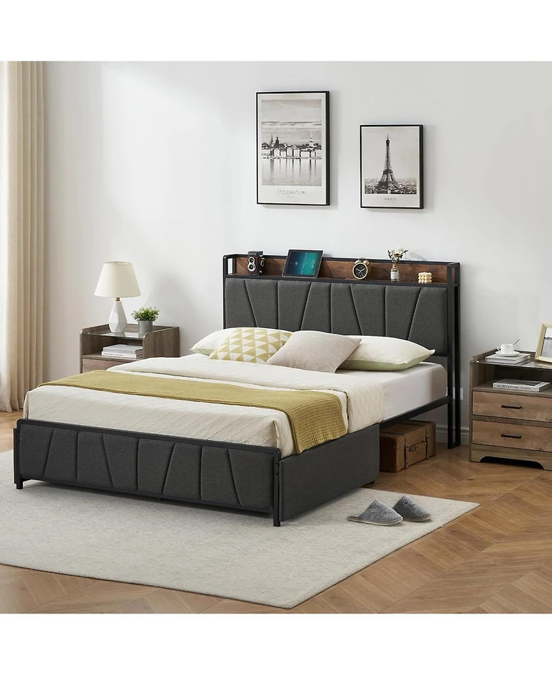 gaomon Queen Upholstered Bed with Storage Headboard, 2 Drawers