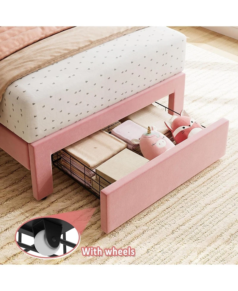 gaomon Twin Velvet Platform Bed with Drawer
