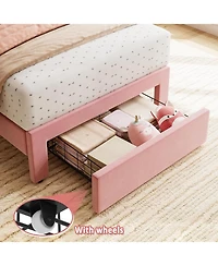 gaomon Twin Velvet Platform Bed with Drawer
