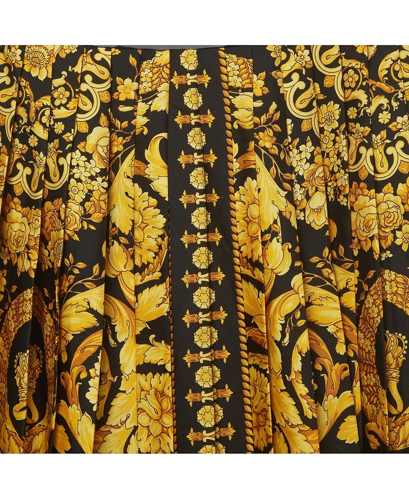Pre-Owned Versace Women's Black Barocco Print Silk Pleated Mini Skirt