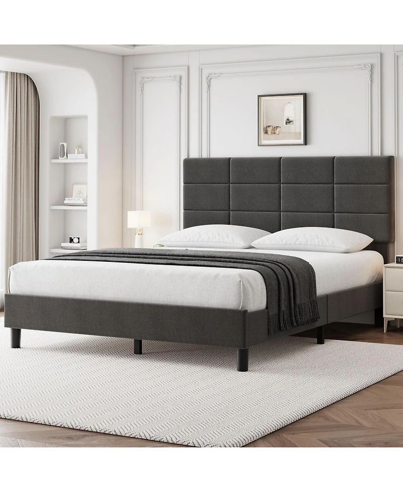 gaomon Linen Platform Bed with Headboard, 700 lb Support.