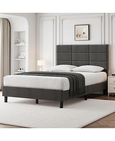 gaomon King Linen Platform Bed with Headboard, 700 lb Support