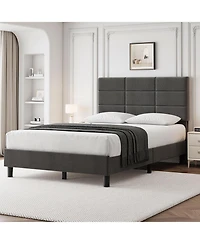 gaomon King Linen Platform Bed with Headboard, 700 lb Support