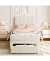 gaomon Twin Boucle Platform Bed with Storage Drawer