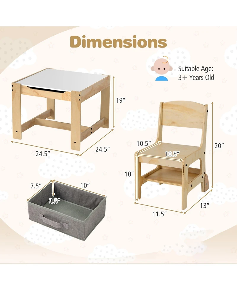 Slickblue 3 in 1 Kids Table and Chair Set with Removable Top and Drawers