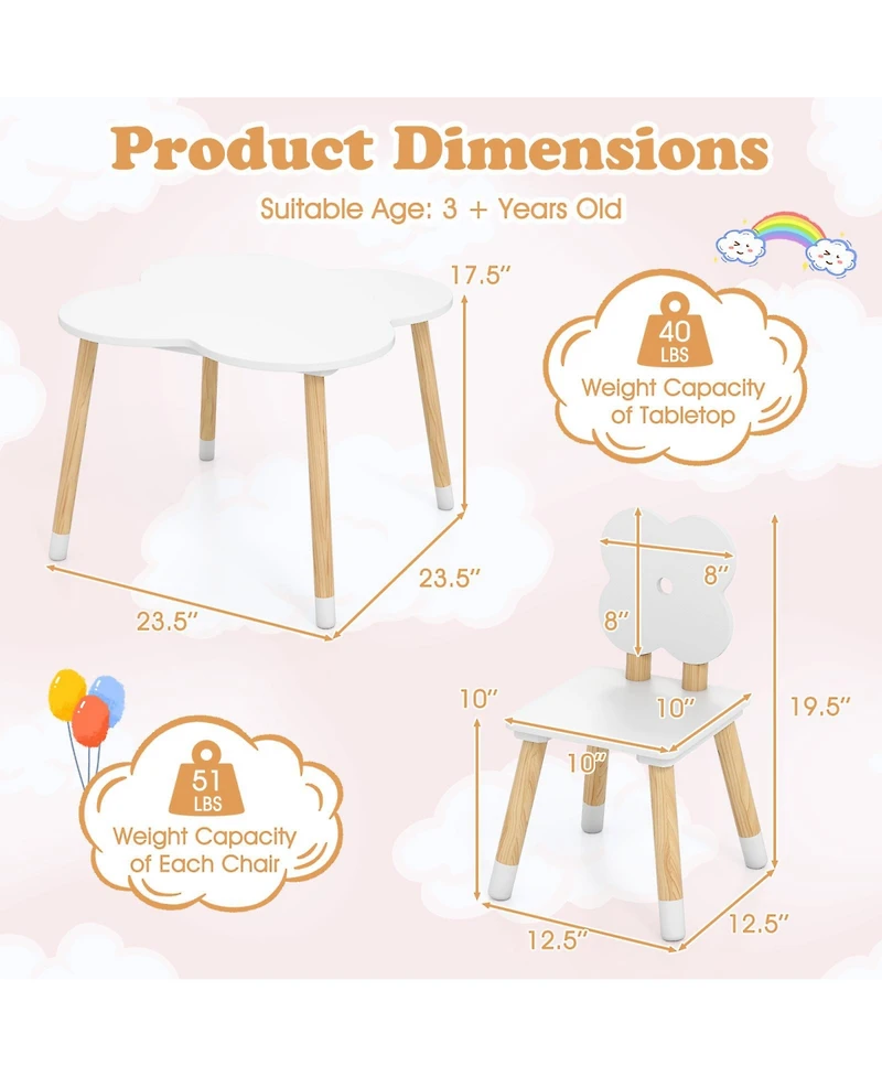 Slickblue Flower Design Kids Table and Chair Set with Wooden Legs