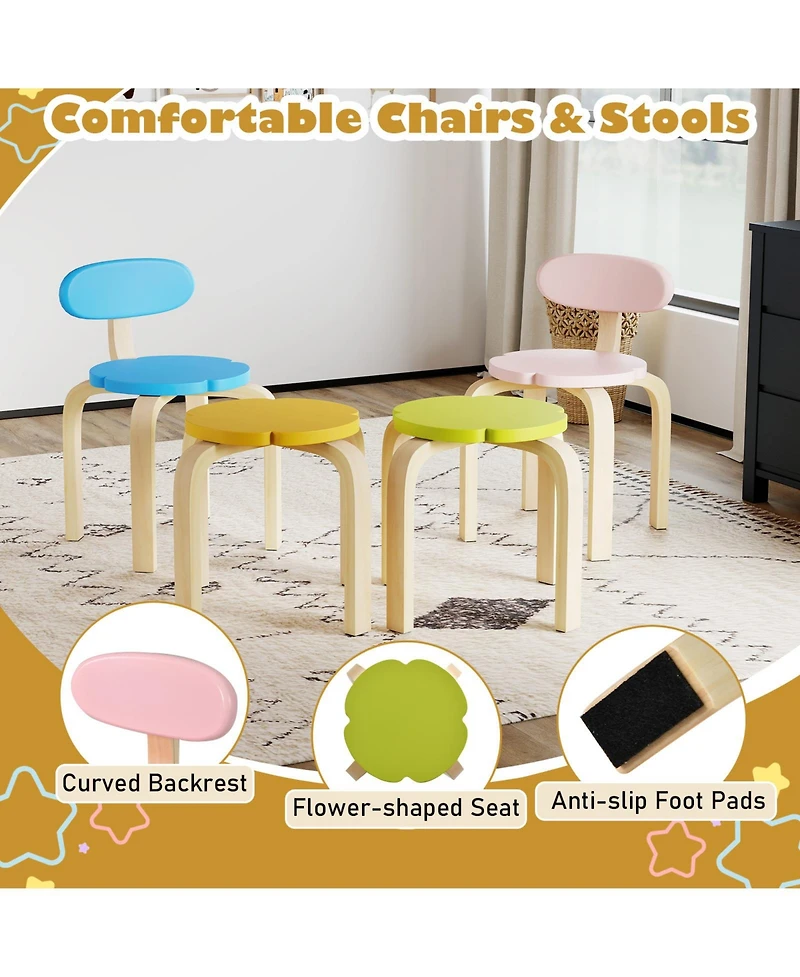 Slickblue Flower Shape Children Play Table Set with Chairs and Stools Wood