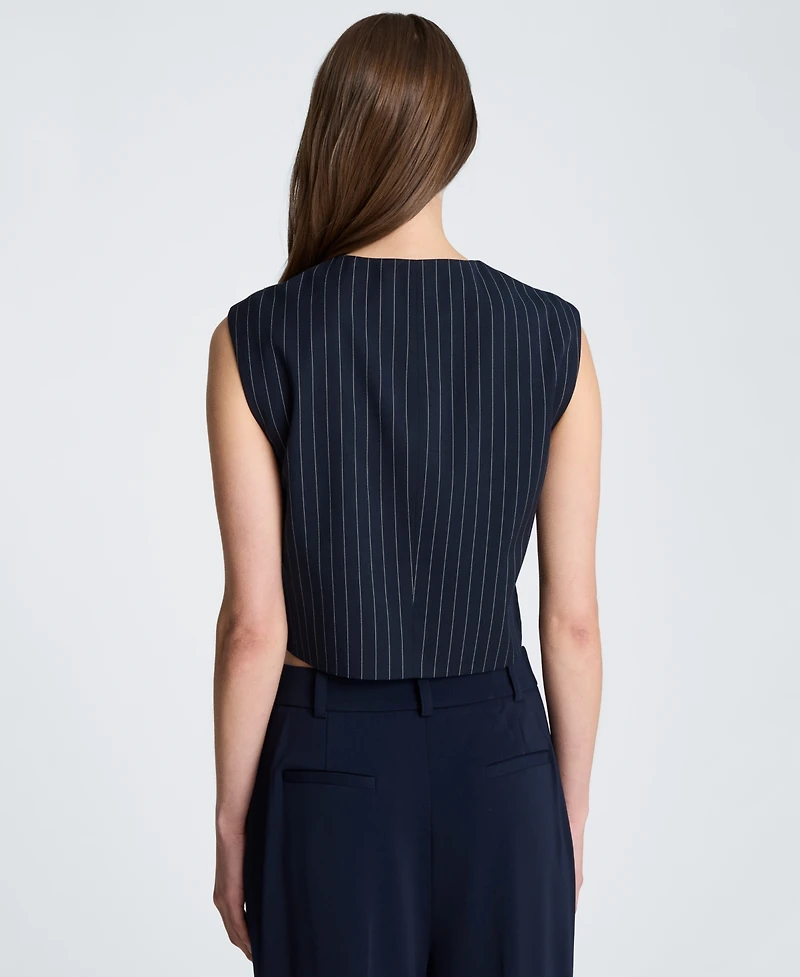 Kenneth Cole Women's Collarless Sleeveless Pinstripe Vest