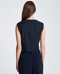 Kenneth Cole Women's Collarless Sleeveless Pinstripe Vest