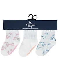 abercrombie kids Girls' 6M-4T Crew Socks, 3-Pack