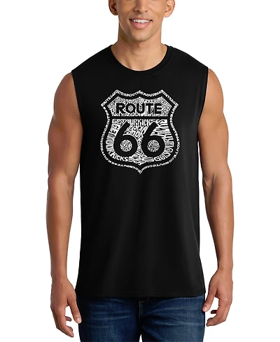 La Pop Art Men's Route 66 Vintage Highway Shield Word Graphic Tank Top