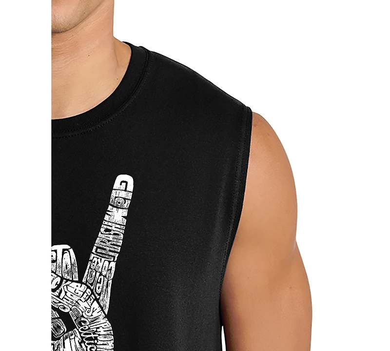 La Pop Art Men's Skull Rock Hand Horns Word Graphic Tank Top