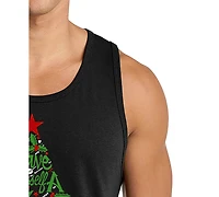 La Pop Art Men's Merry Christmas Tree Typography Graphic Tank Top