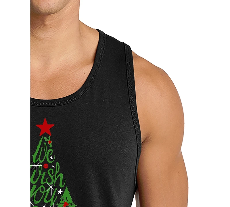 La Pop Art Men's Merry Christmas Tree Typography Graphic Tank Top