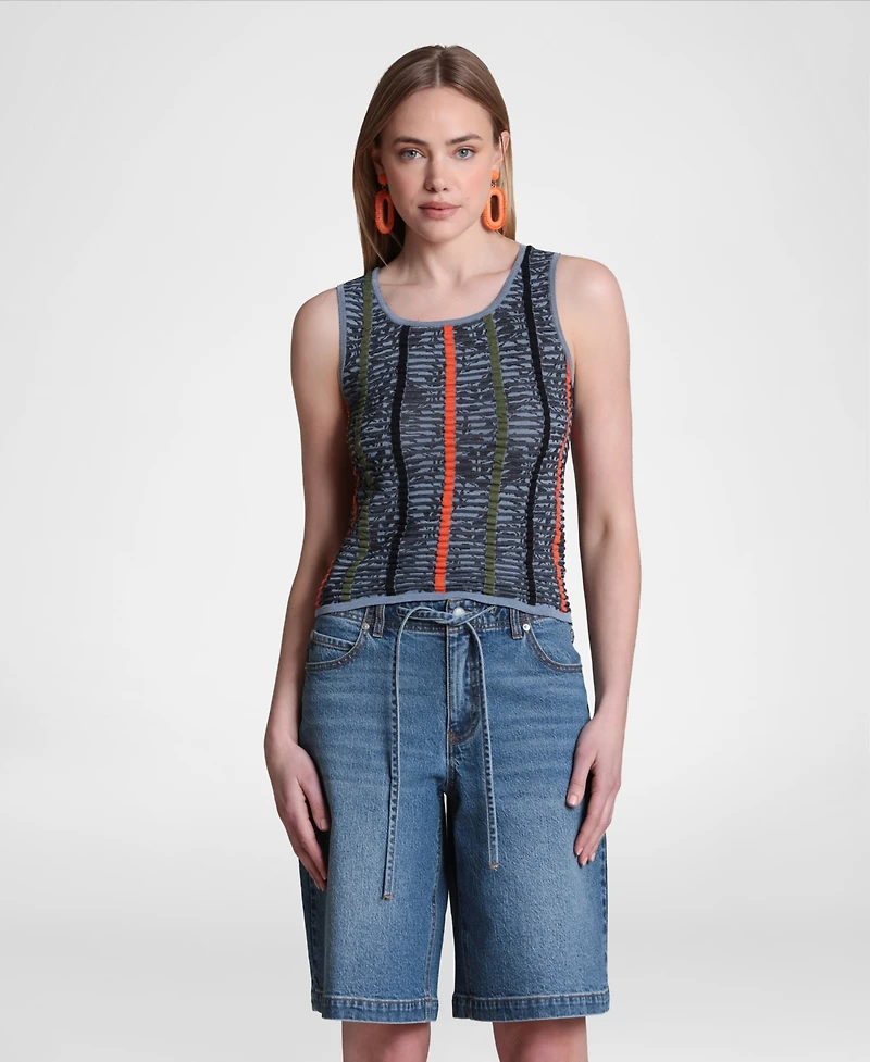 Avec Les Filles Women's Novel Stitch Stripe Tank Top