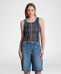Avec Les Filles Women's Novel Stitch Stripe Tank Top