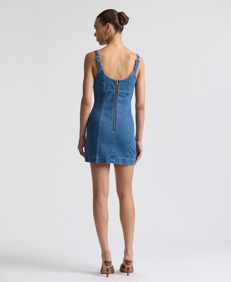 Avec Les Filles Women's Denim Charm Applique Mini Dress