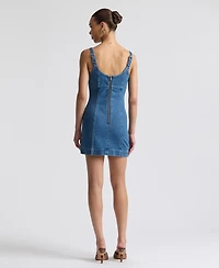 Avec Les Filles Women's Denim Charm Applique Mini Dress