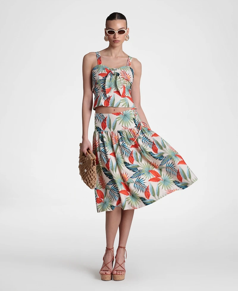 Avec Les Filles Women's Linen-Blend Side Tie Midi Skirt
