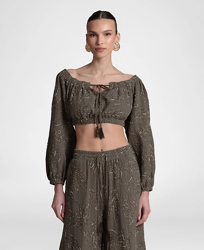 Avec Les Filles Women's Long-Sleeve Crop Top