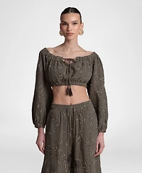 Avec Les Filles Women's Long-Sleeve Crop Top