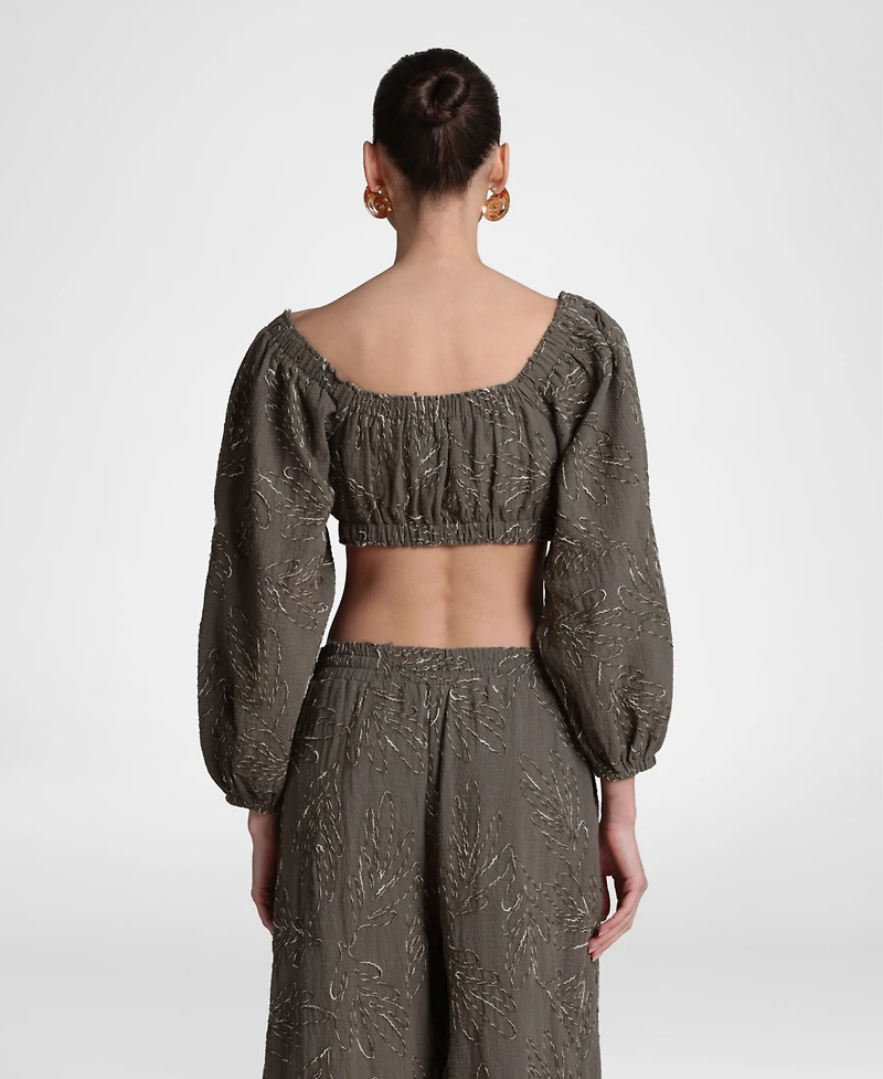 Avec Les Filles Women's Long-Sleeve Crop Top