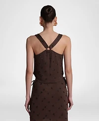 Avec Les Filles Women's Weave Detail Sweetheart Neck Tank Top