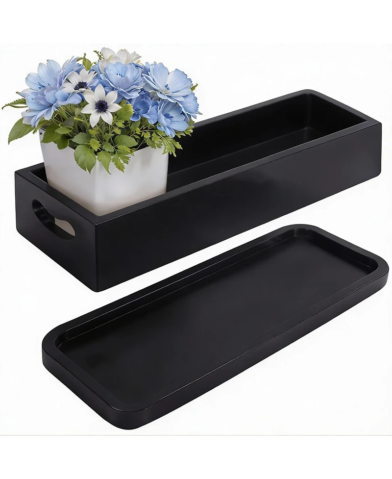 Yigii Acacia Wood Bathroom Storage Set Toilet Tank And Vanity Trays