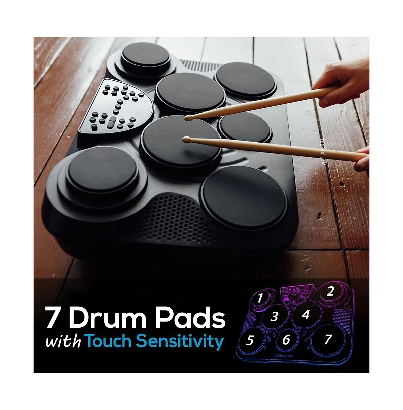 Pyle Electronic Table Digital Drum Kit Top with 7 Pad Digital Drum Kit