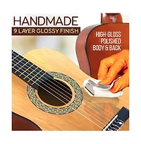 Pyle 1/2 Size Beginner Acoustic Guitar Kit - 34" Junior All Wood Guitar with Case, Strap, Picks & Lesson Access