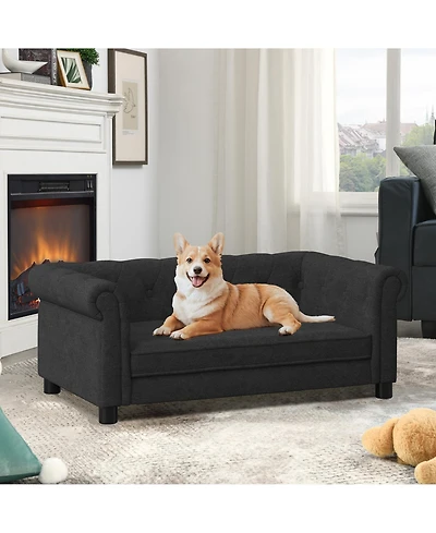 Clihome Modern Pet Sofa Linen Fabric Dog Bed for Small Medium Dogs Cats, Elevated Furniture