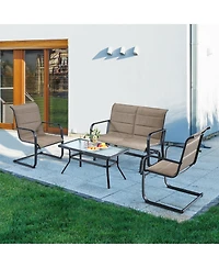 Gymax 4Pieces Patio Conversation Set Cotton Padded Furniture Set with Swing Glider Loveseat