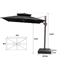 Pellebant Outdoor Patio Double Top 9x11FT Square Aluminum Cantilever Umbrella with Wheel Base