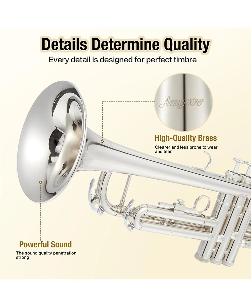 gaomon Bb Standard Trumpet Set for Beginners - Brass Student Instrument Mouthpiece Case Cleaning Kit