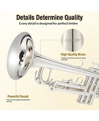 gaomon Bb Standard Trumpet Set for Beginners - Brass Student Instrument Mouthpiece Case Cleaning Kit