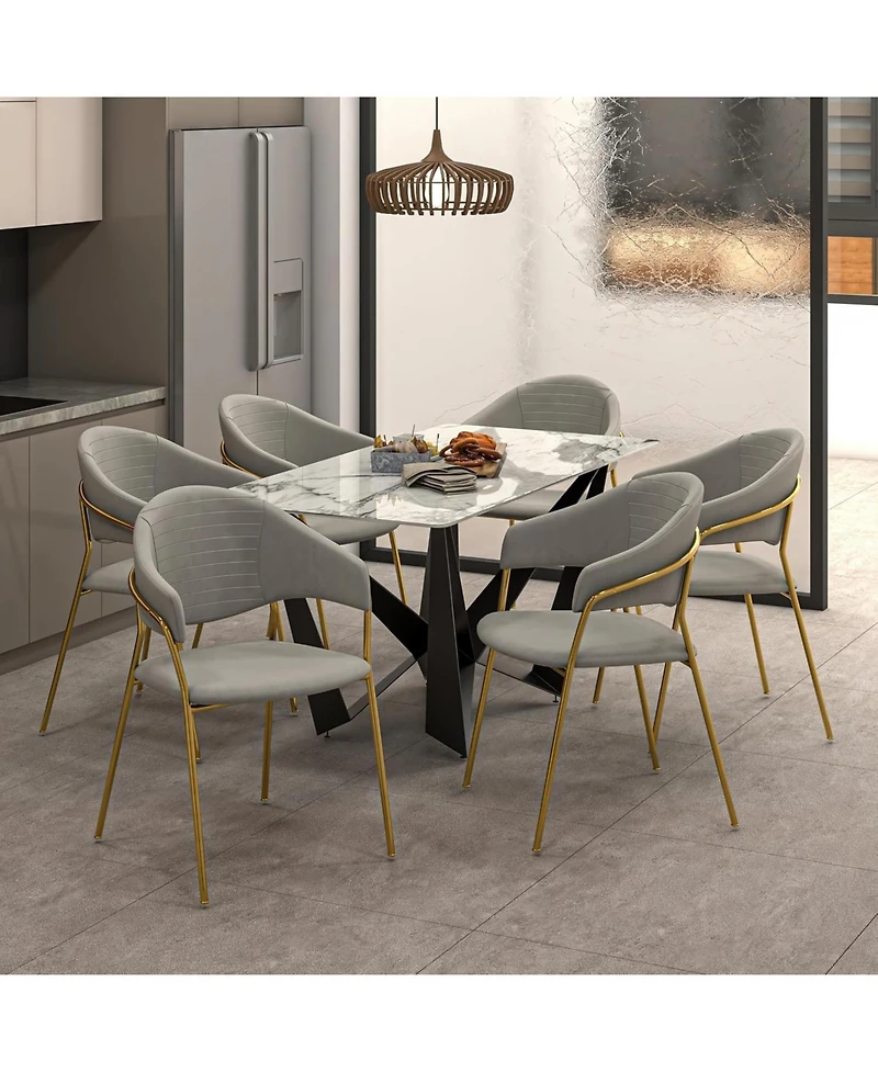 LeisureMod Bella Dining Chair With Arms Upholstered Leather/Velvet Accent Ergonomic Durable Stainless Steel Base for Modern Kitchen, Living Room