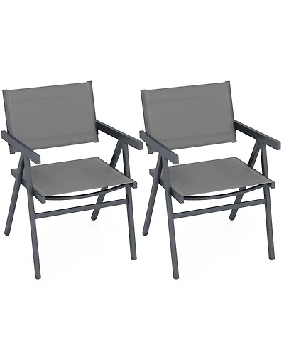 Gymax Patio Chairs Set of 2 w/Breathable Fabric Seat and Tilt Backrest Comfy Armrest