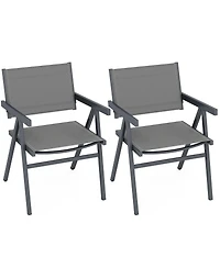 Gymax Patio Chairs Set of 2 w/Breathable Fabric Seat and Tilt Backrest Comfy Armrest