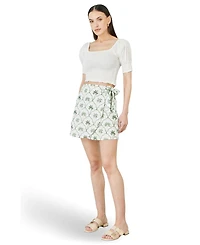 Yumi Women's Palm Print Cotton Wrap Skirt