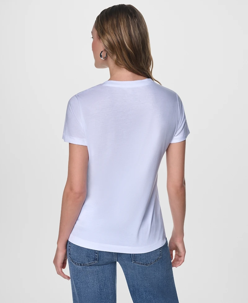 Dkny Jeans Women's Short-Sleeve Newsprint Stacked Logo Crewneck T-Shirt