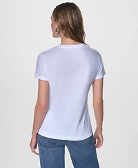 Dkny Jeans Women's Short-Sleeve Newsprint Stacked Logo Crewneck T-Shirt