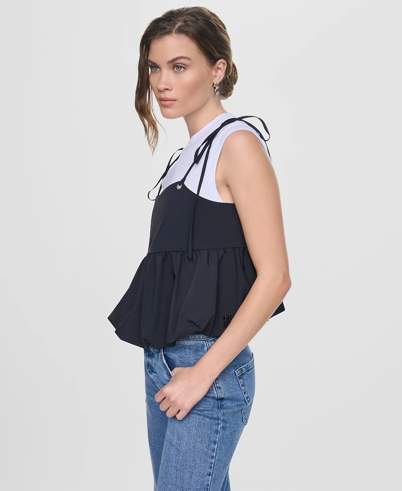 Dkny Jeans Women's Nylon-Blend Tied Strap Peplum Tank Top
