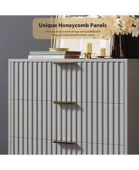 homfan Modern Fluted 5 Drawer Dresser - 48" Tall Wooden Chest with Deep Storage, Wide Top, Organizer for Bedroom, Living Room, Hallway, Kids Room