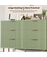 homfan Modern Fluted 6 Drawer Dresser - Wide Wooden Chest with Deep Drawers Double Tv Stand for Bedroom, Living Room, Hallway, Kids Room