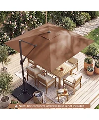 Gymax Cantilever Patio Umbrella With Solar Led Lights Square Offset Hanging