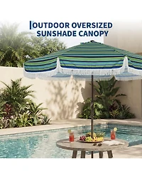 gaomon Patio Outdoor Table Umbrella with Retro Fringe with Crank Handle for Backyard, Pool, Camping