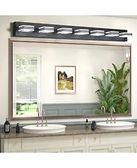 Busdays Modern 7 Light Led Vanity Light 45 Inch Black Finish Square Acrylic Lampshades Wall Mount for Bathroom Mirror Lighting