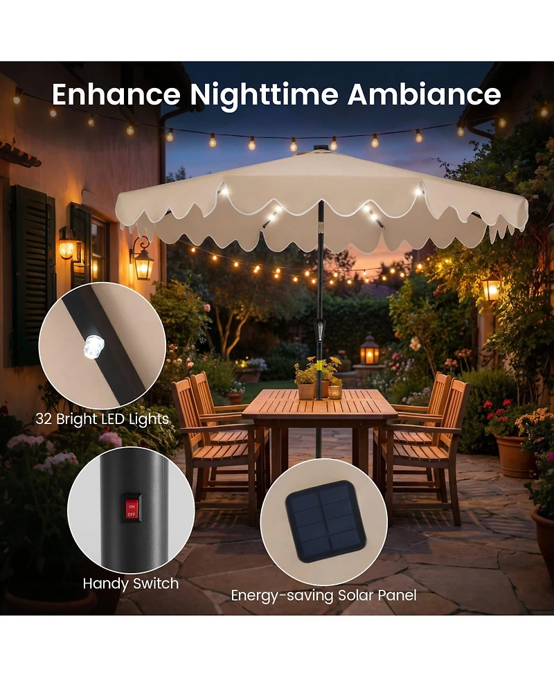 Gymax 9 Feet Outdoor Patio Umbrella With 32 Solar Led Lights And Weighted Base Sandbags